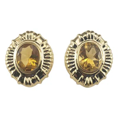 Pre-owned Omega 14 Karat Yellow Gold And Citrine  Back Earrings #19733