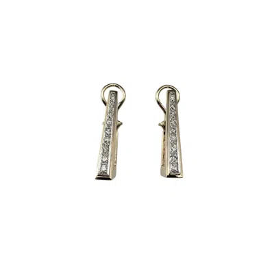 Pre-owned Omega 14 Karat Yellow Gold And Diamond Rectangular Hoop Earrings #21036