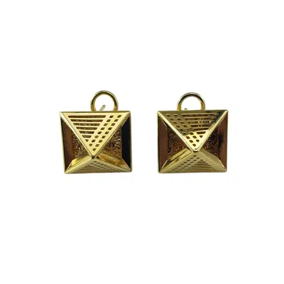 Pre-owned Omega 14 Karat Yellow Gold Open Pyramid  Back Earrings #20575