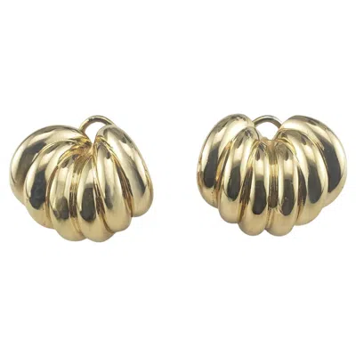 Pre-owned Omega 14 Karat Yellow Gold Ridged Earrings #19663