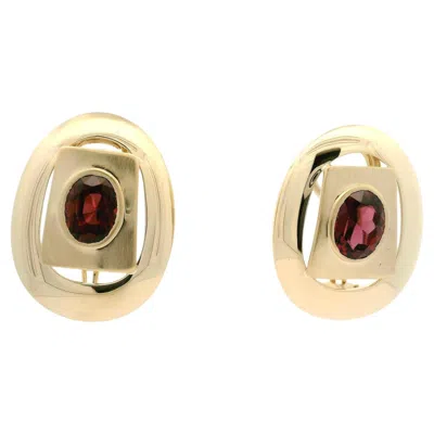 Pre-owned Omega 14k Yellow Gold 5ctw Garnet Large Oval Dual Finish Geometric  Back Earrings
