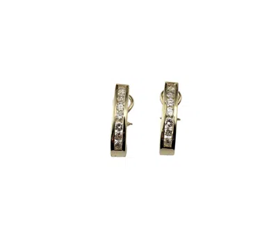 Pre-owned Omega 14k Yellow Gold And Diamond Half Hoop  Back Earrings #20966