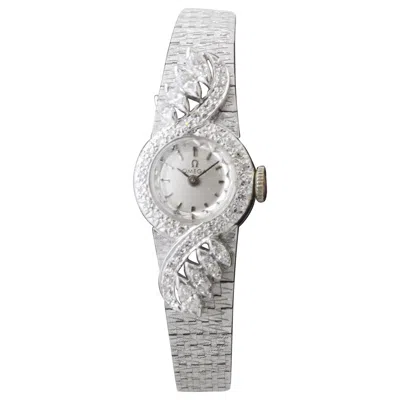 Pre-owned Omega 14kt Solid White Gold Ladies 1950's Dress Watch With 1 Carat Of Diamonds