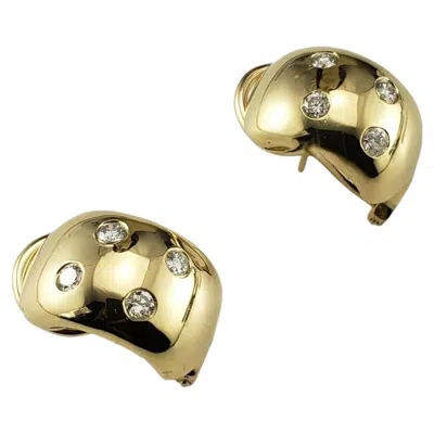 Pre-owned Omega 18 Karat Yellow Gold And Diamond Half Hoop Earrings #18814