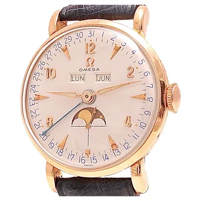 Pre-owned Omega 18 Kt Gold  Cosmic Triple Date Moon Phase Collectors Wrist Watch Ref 2473 In Multi