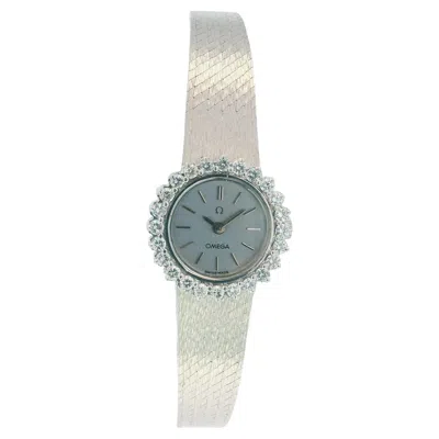 Pre-owned Omega 18k White Gold & 1ct Diamond Bezel Mesh Bracelet Ladies Watch
