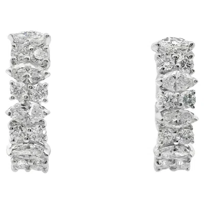 Pre-owned Omega 18k White Gold And Marquise + Round Diamond Earrings 1.5ct Half Hoops  Back