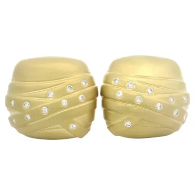 Pre-owned Omega 18k Yellow Gold 0.44ctw Burnish Diamond Matte Finish Cushion Button Earrings