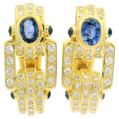 Pre-owned Omega 18k Yellow Gold Gia 4.50ctw Oval Sapphire & Diamond Large  Earrings