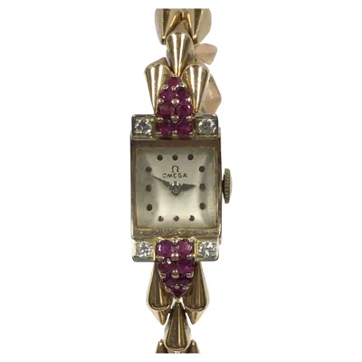 Pre-owned Omega 1940s Retro Rose Gold And Rubies Bracelet Watch In Red