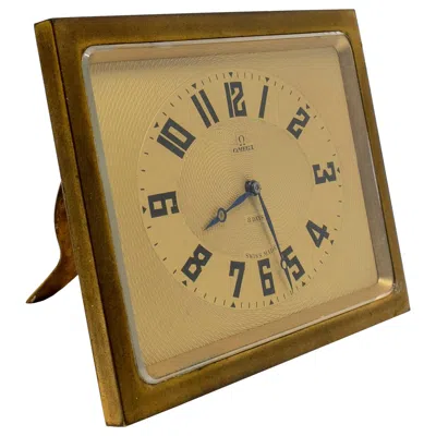 Pre-owned Omega 1950s Swiss  Square Table Clock In Gold