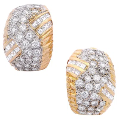 Pre-owned Omega 1970 Mid-century 18kt Yellow Gold Hoop Earrings With 3.10 Cts In Diamonds