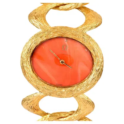 Pre-owned Omega 1970s  Coral Roy King 18k Textured Link Watch In Red