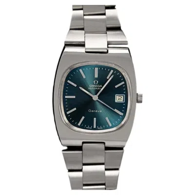 Pre-owned Omega 1977  Geneve Vintage Mens Automatic Bracelet Smoked Sapphire Dial Watch, Ss In Blue