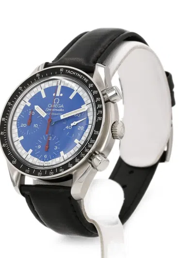 Pre-owned Omega 1990 Speedmaster Automatic 39mm Watch In Blue