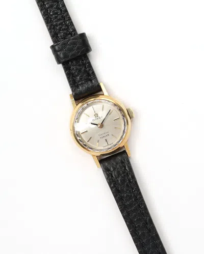 Omega 19mm Rare Manual Turler Signed 18k Gold Watch In Black