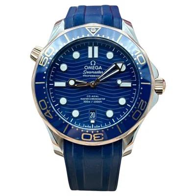 Pre-owned Omega 210.22.42.20.03.002 Seamaster Blue 18k Rose Gold Steel Box Paper In Red
