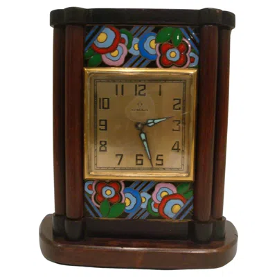 Pre-owned Omega , A Wood And Enamel Art Deco Eight Day Desk Clock In Brown