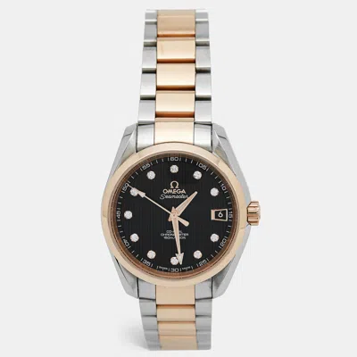 Pre-owned Omega Black 18k Rose Gold Stainless Steel Diamond Seamaster Aqua Terra 231.20.39.21.51.002 Women's Wristwa