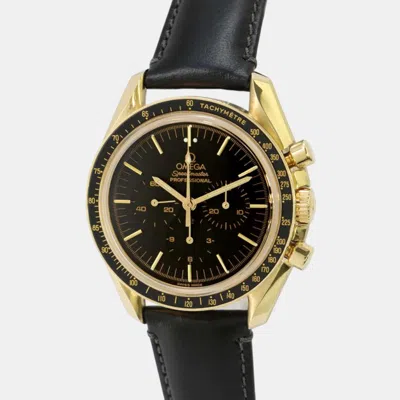 Pre-owned Omega Black 18k Yellow Gold Speedmaster Manual Winding Men's Wristwatch 42 Mm