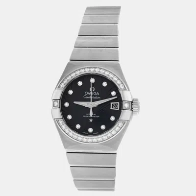 Pre-owned Omega Black Mop Stainless Steel Constellation 123.15.27.20.51.001 Automatic Women's Wristwatch 27 Mm