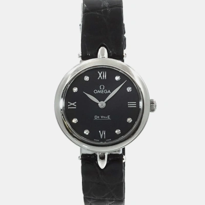 Pre-owned Omega Black Stainless Steel De Ville Prestige 424.13.27.60.51.001 Quartz Women's Wristwatch 27 Mm