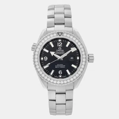 Pre-owned Omega Black Stainless Steel Diamond Seamaster Planet Ocean 232.15.38.20.01.001 Automatic Women's Wristwatc