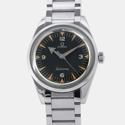 Pre-owned Omega Black Stainless Steel Seamaster 220.10.38.20.01.002 Automatic Men's Wristwatch 38 Mm