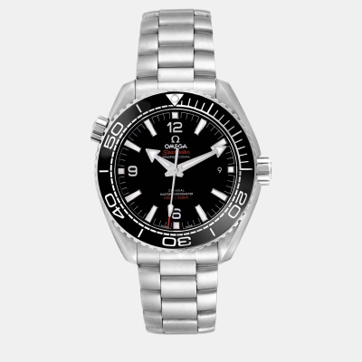 Pre-owned Omega Black Stainless Steel Seamaster Planet Ocean 215.30.44.21.01.001 Automatic Men's Wristwatch 43.5 Mm