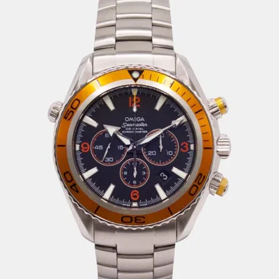 Pre-owned Omega Black Stainless Steel Seamaster Planet Ocean Automatic Men's Wristwatch 44 Mm