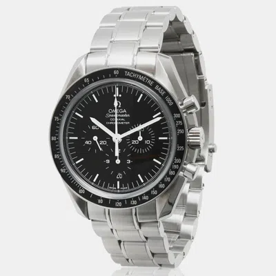 Pre-owned Omega Black Stainless Steel Speedmaster Automatic Men's Wristwatch 44 Mm