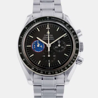 Pre-owned Omega Black Stainless Steel Speedmaster Manual Winding Men's Wristwatch 42 Mm