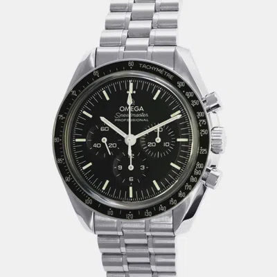 Pre-owned Omega Black Stainless Steel Speedmaster Moonwatch Manual Winding Men's Wristwatch 42 Mm
