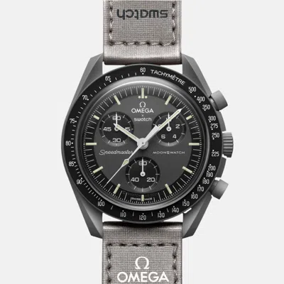 Pre-owned Omega Black Velcro Moon Swatch Mission To Mercury Men's Watch 42 Mm In Grey
