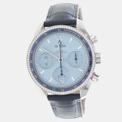 Pre-owned Omega Blue Speedmaster 324.38.38.50.03.001 Automatic Stainless Steel Diamond Women's Wristwatch 38mm