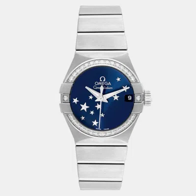 Pre-owned Omega Blue Stainless Steel Constellation 123.15.27.20.03.001 Automatic Women's Wristwatch 27 Mm