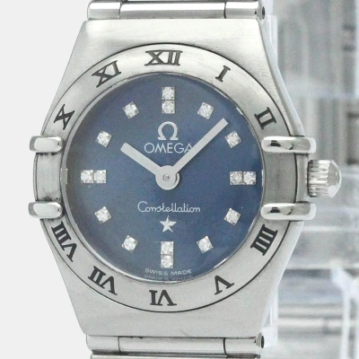 Pre-owned Omega Blue Stainless Steel Constellation 1563.86 Quartz Women's Wristwatch 22 Mm