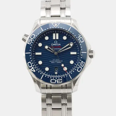 Pre-owned Omega Blue Stainless Steel Seamaster 210.30.42.20.03.001 Automatic Men's Wristwatch 42 Mm