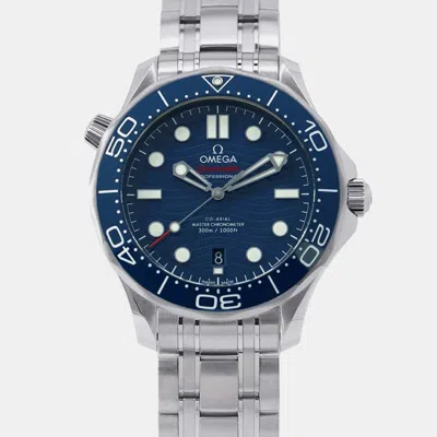 Pre-owned Omega Blue Stainless Steel Seamaster 210.30.42.20.03.001 Automatic Men's Wristwatch 42 Mm