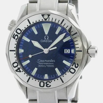 Pre-owned Omega Blue Stainless Steel Seamaster 2263.80 Quartz Men's Wristwatch 36 Mm