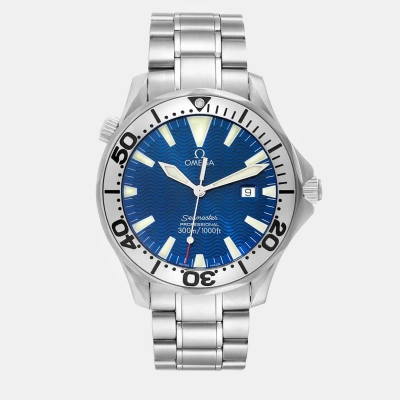 Pre-owned Omega Blue Stainless Steel Seamaster 2265.80 Quartz Men's Wristwatch 41 Mm