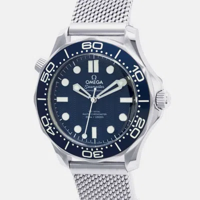 Pre-owned Omega Blue Stainless Steel Seamaster Automatic Men's Wristwatch 42 Mm