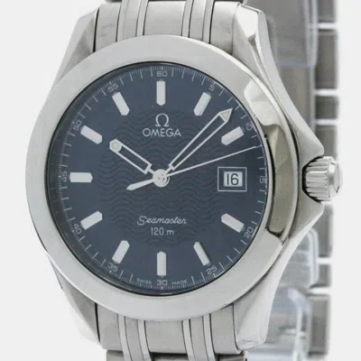 Pre-owned Omega Blue Stainless Steel Seamaster Quartz Men's Wristwatch 36 Mm