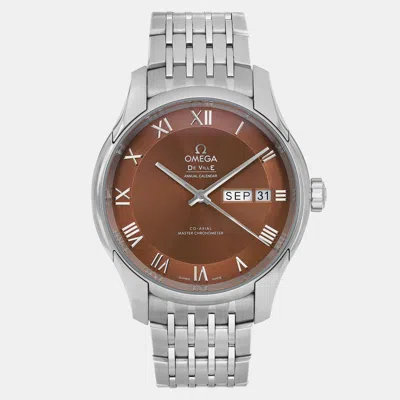 Pre-owned Omega Brown Stainless Steel De Ville Hour Vision 433.10.41.22.10.001 Automatic Men's Wristwatch 41mm