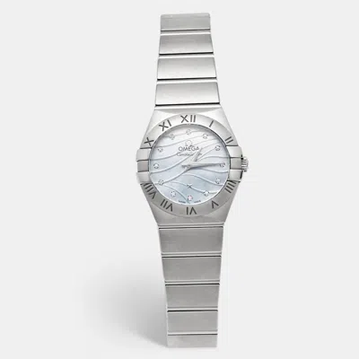 Pre-owned Omega Constellation 123.10.24.60.57.001 Blue Mother Of Pearl & Diamond Dial Stainless Steel 24 Mm