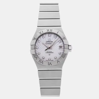 Pre-owned Omega Constellation 123.10.27.20.55.001 White Stainless Steel Diamond Mother Of Pearl Automatic Women's Wa
