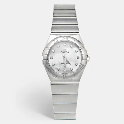 Pre-owned Omega Constellation 123.10.27.60.55.001 Mother Of Pearl Dial Stainless Steel Diamond Women's Wristwatch 27 In Silver
