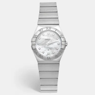 Pre-owned Omega Constellation 123.10.27.60.55.002 Mother Of Pearl & Diamond Dial Stainless Steel Women's Wristwatch  In White