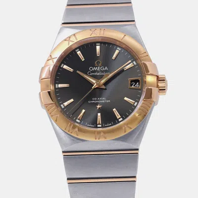 Pre-owned Omega Constellation 123.20.38.21.06.002 Black 18k Yellow Gold Stainless Steel Automatic Men's Watches 38mm