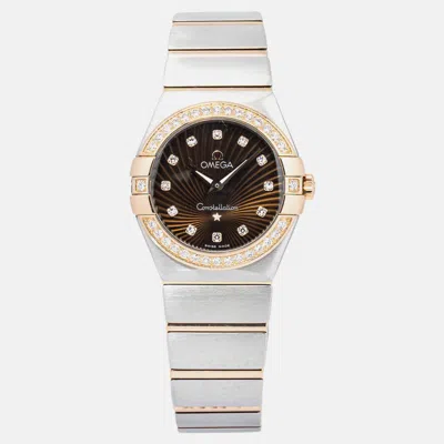 Pre-owned Omega Constellation 123.25.24.60.63.001 Quartz Chocolate 18k Rose Gold Women's Wristwatch 28 Mm